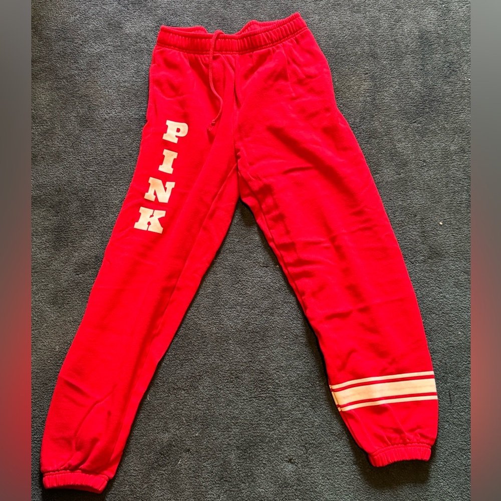 Red Sweatpants with Pink Logo